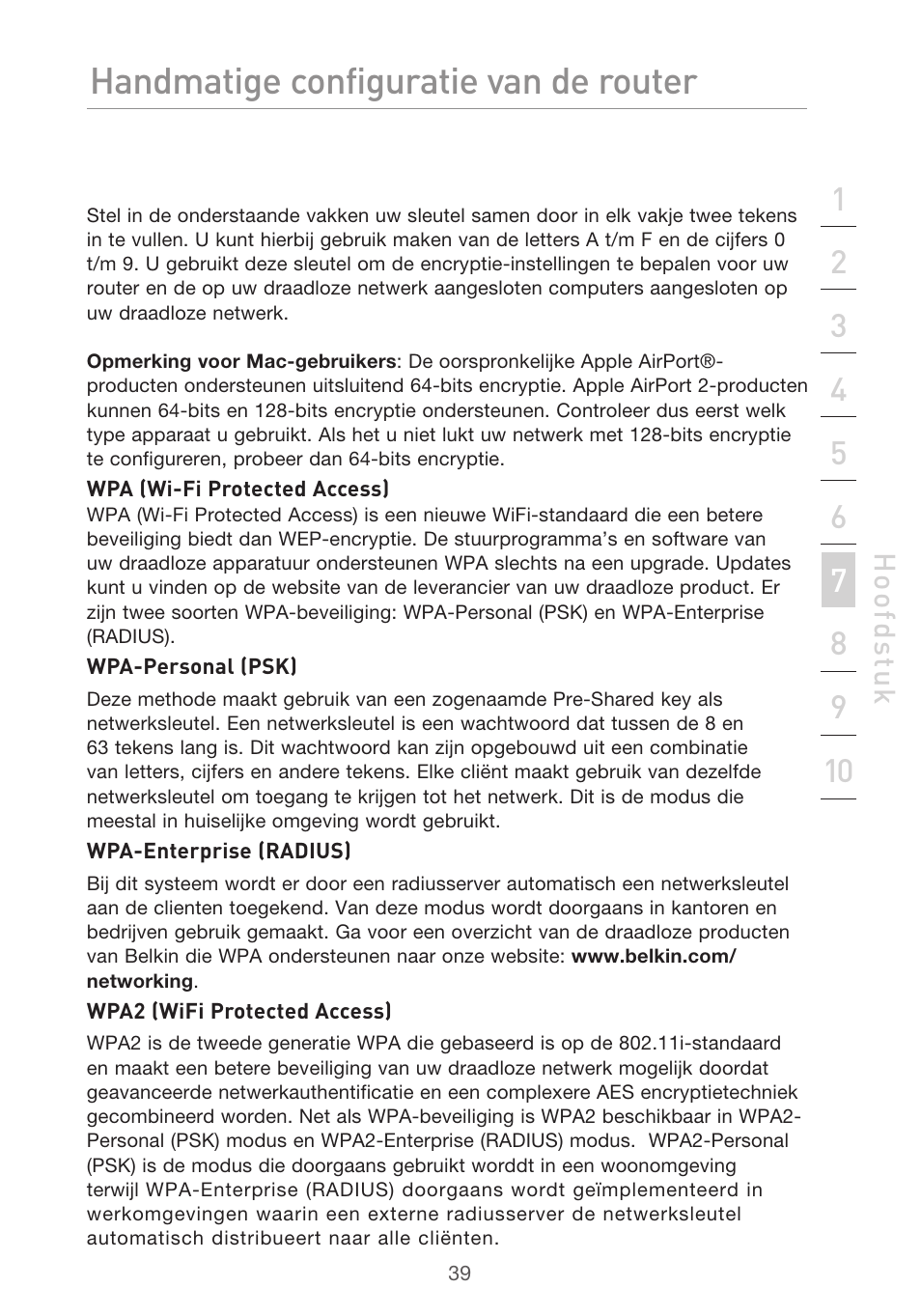 Handmatige configuratie van de router | Belkin F5D9630UK4A User Manual | Page 317 / 552