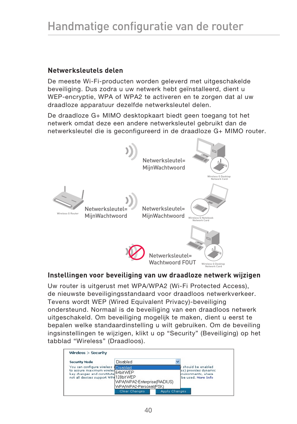 Handmatige configuratie van de router, Netwerksleutels delen | Belkin F5D9630UK4A User Manual | Page 318 / 552