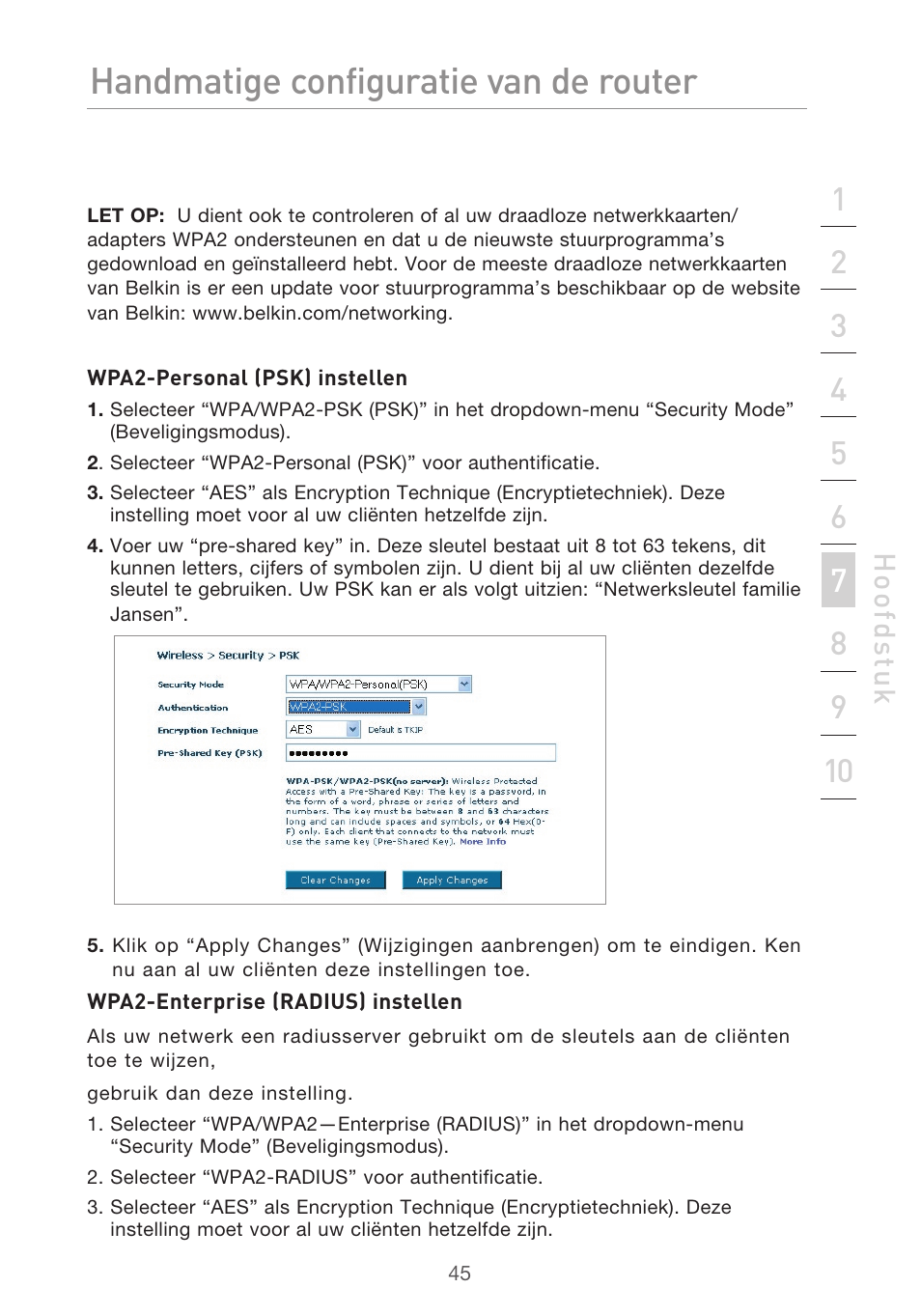 Handmatige configuratie van de router | Belkin F5D9630UK4A User Manual | Page 323 / 552