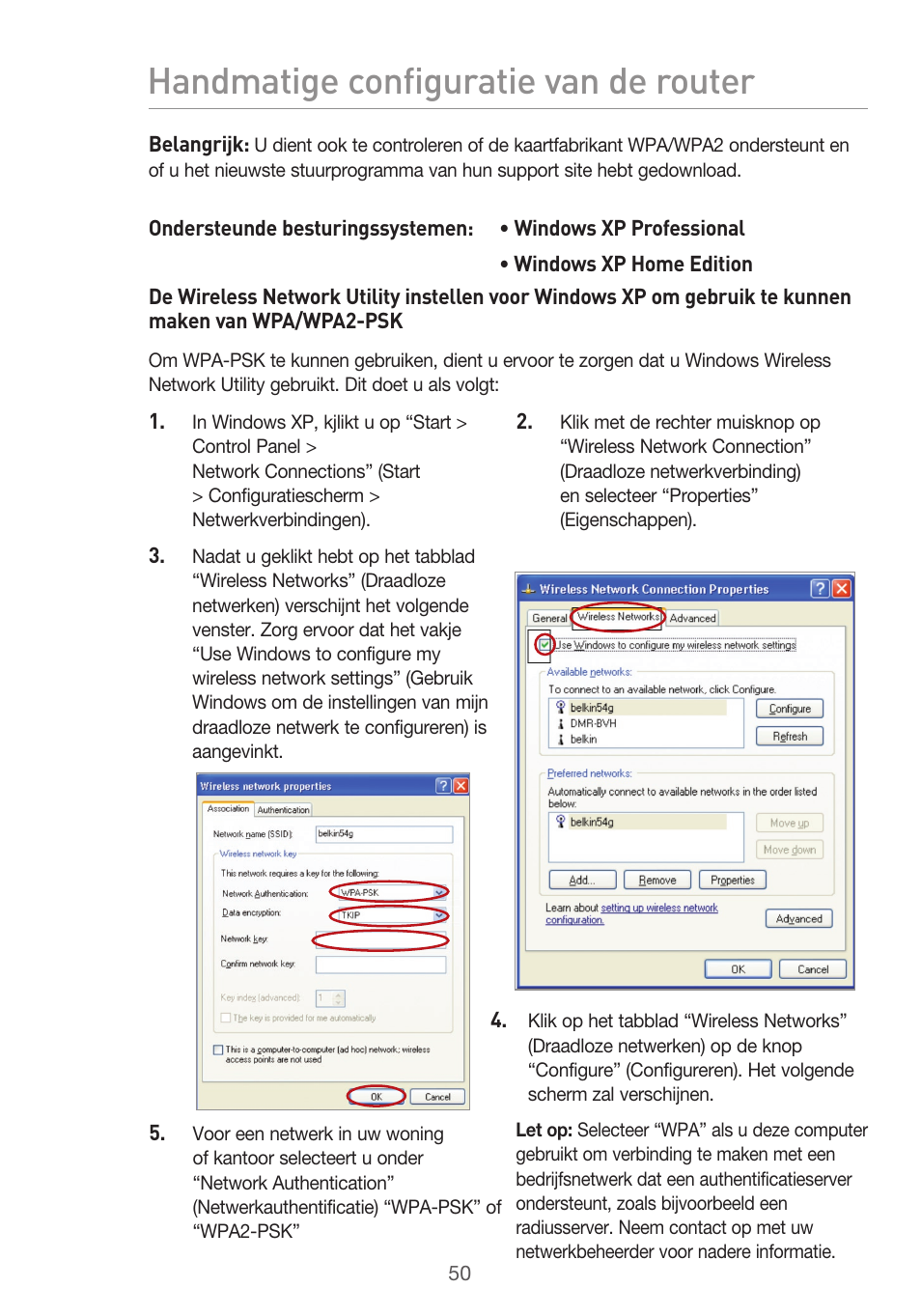 Handmatige configuratie van de router | Belkin F5D9630UK4A User Manual | Page 328 / 552