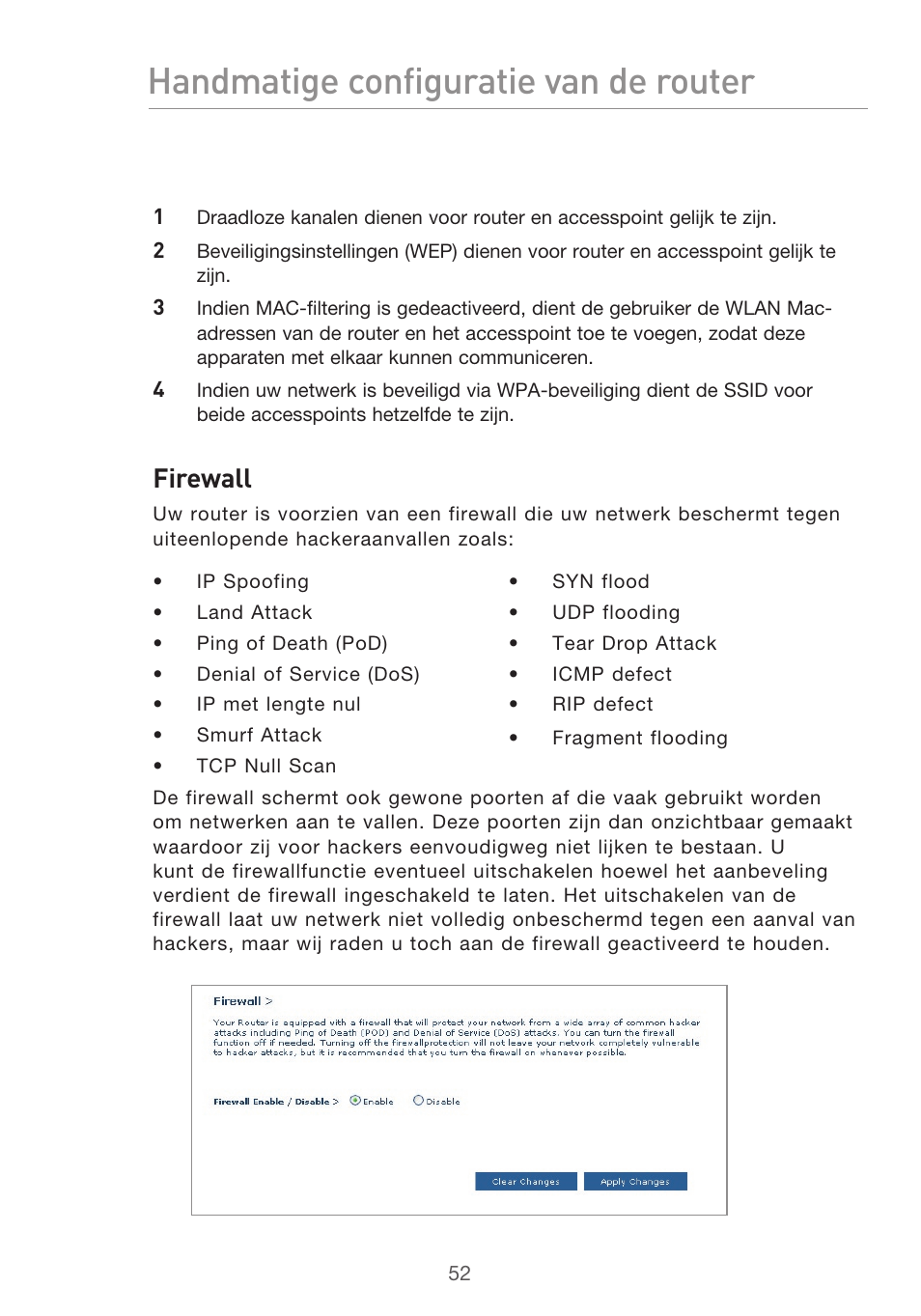 Handmatige configuratie van de router, Firewall | Belkin F5D9630UK4A User Manual | Page 330 / 552