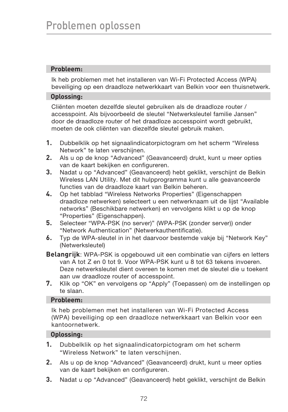 Problemen oplossen | Belkin F5D9630UK4A User Manual | Page 350 / 552