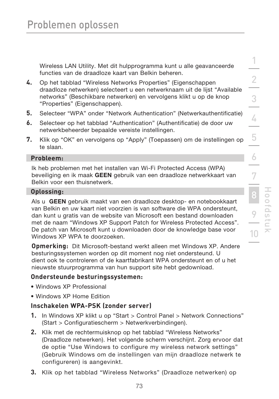 Problemen oplossen, Hoo fd st u k | Belkin F5D9630UK4A User Manual | Page 351 / 552