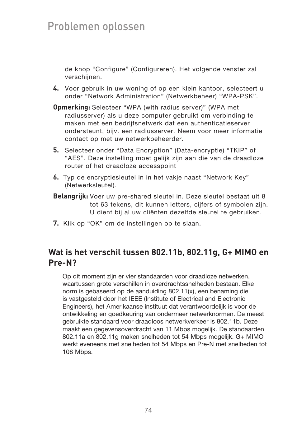 Problemen oplossen | Belkin F5D9630UK4A User Manual | Page 352 / 552