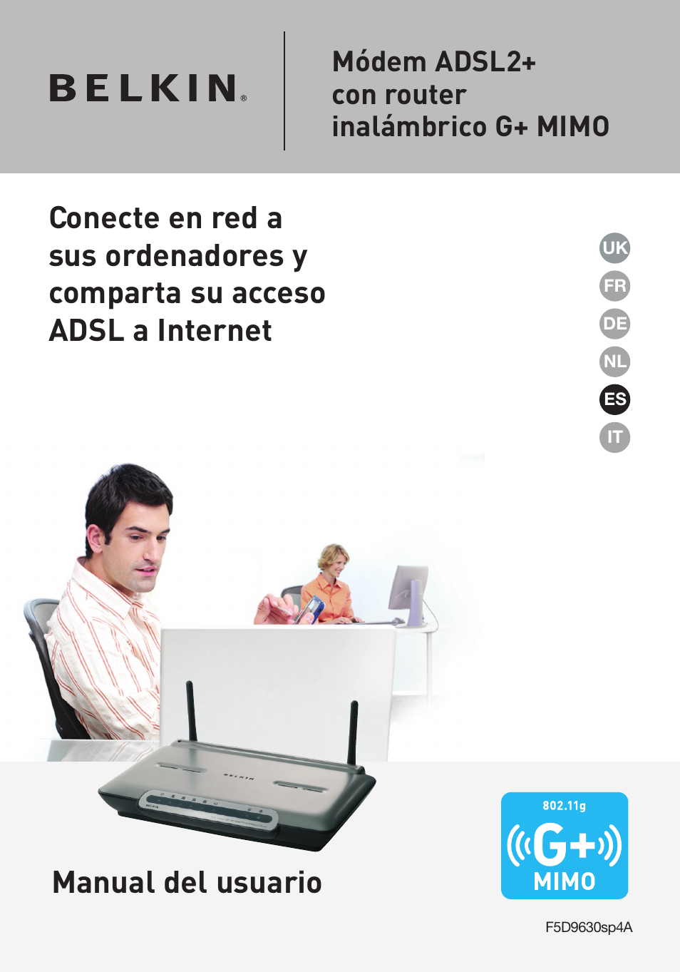 Módem adsl2+ con router inalámbrico g+ mimo | Belkin F5D9630UK4A User Manual | Page 369 / 552