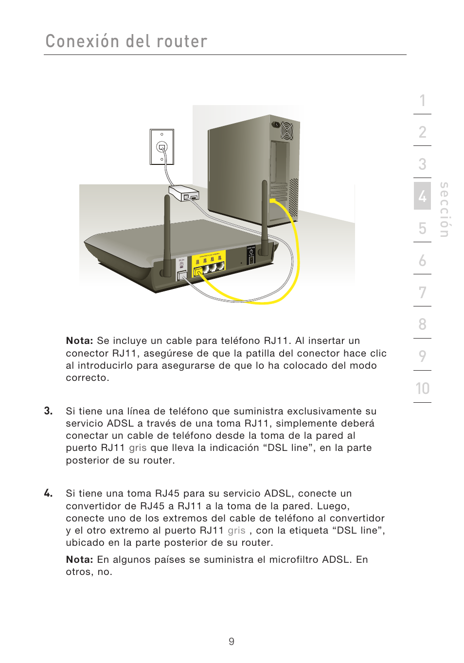 Conexión del router | Belkin F5D9630UK4A User Manual | Page 379 / 552