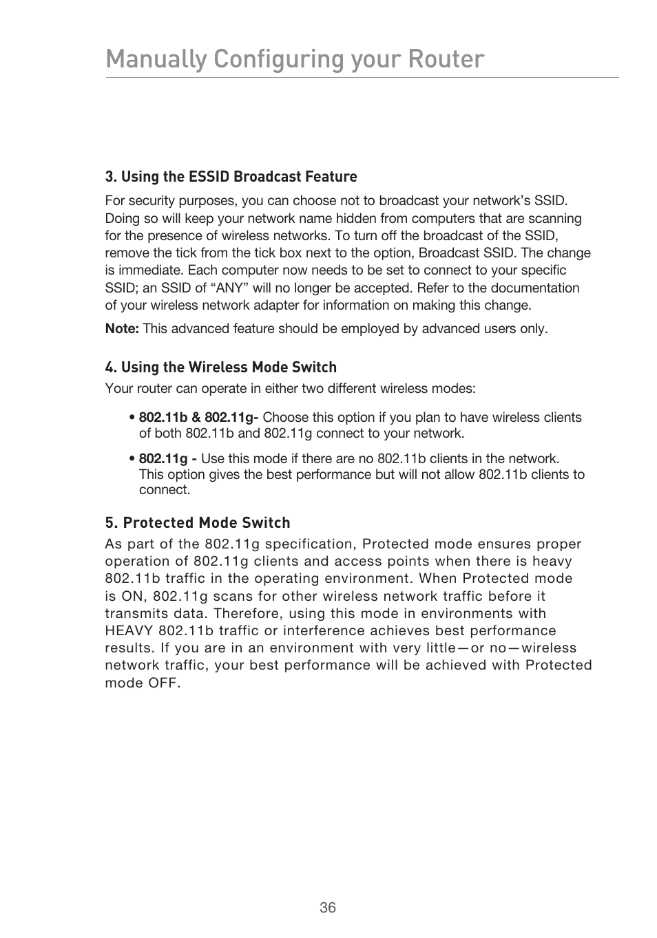 Manually configuring your router | Belkin F5D9630UK4A User Manual | Page 38 / 552