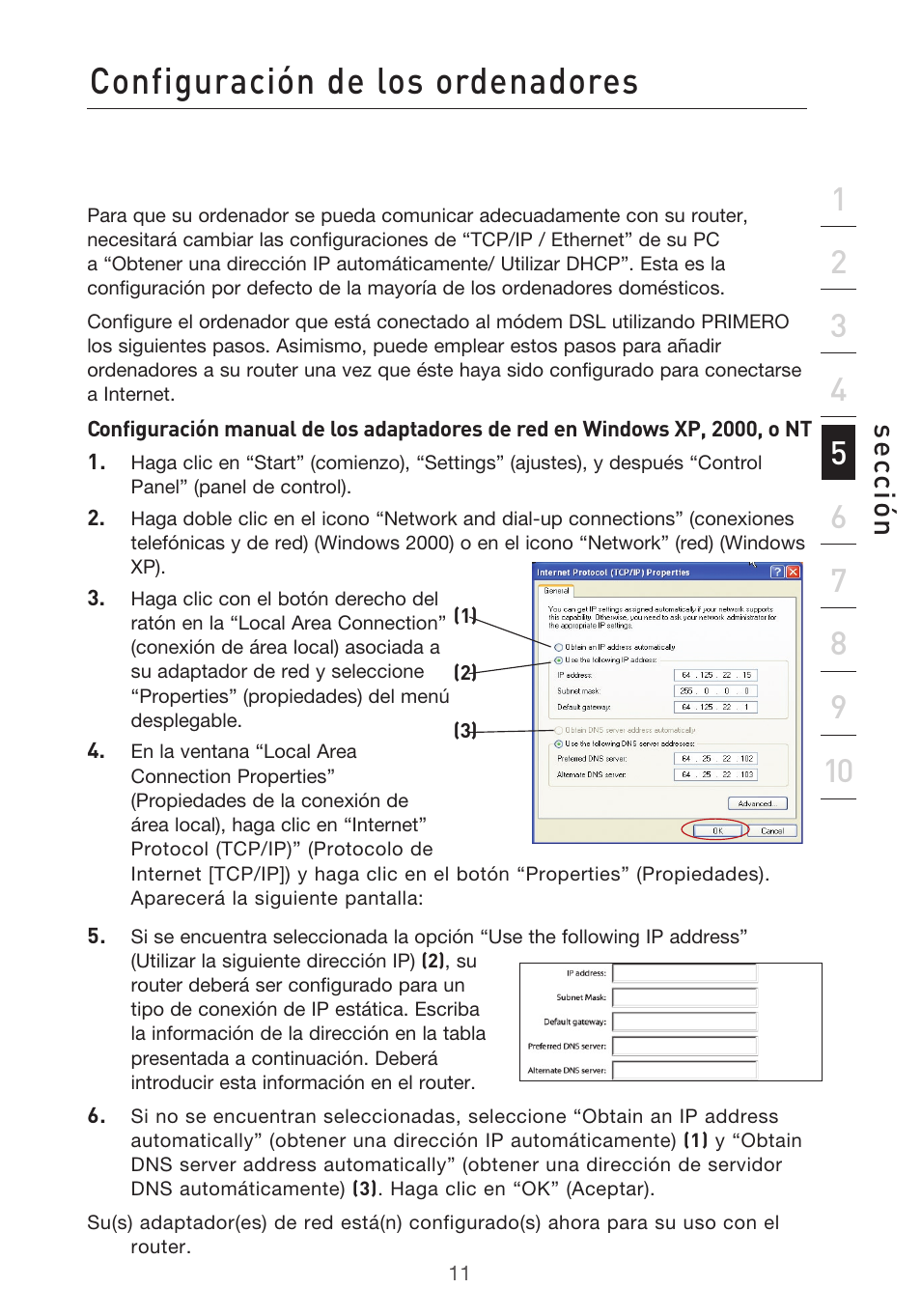Configuración de los ordenadores, Se cc ió n | Belkin F5D9630UK4A User Manual | Page 381 / 552