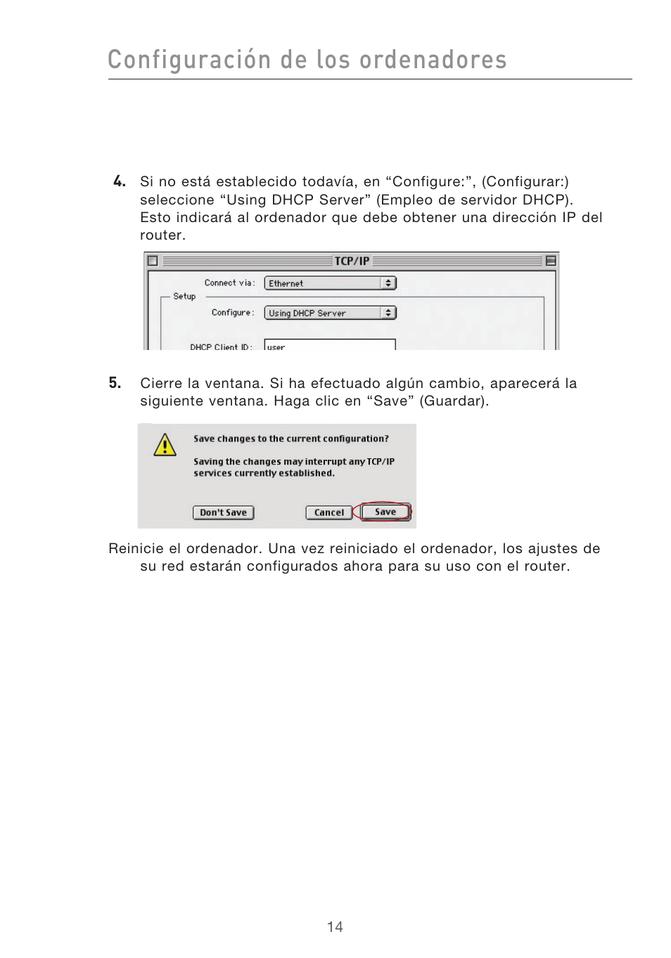 Configuración de los ordenadores | Belkin F5D9630UK4A User Manual | Page 384 / 552