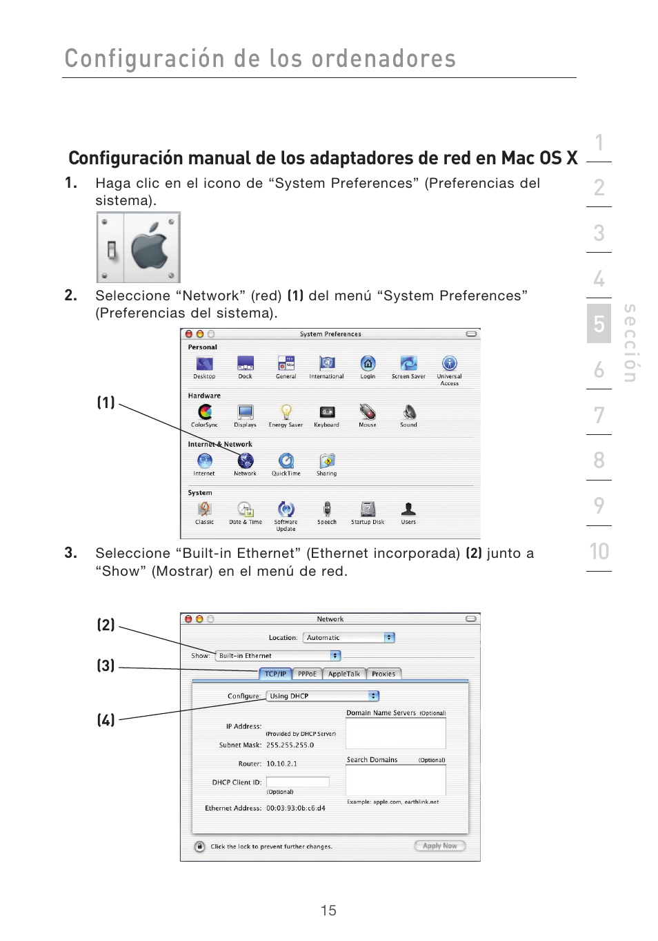 Configuración de los ordenadores, Se cc ió n | Belkin F5D9630UK4A User Manual | Page 385 / 552