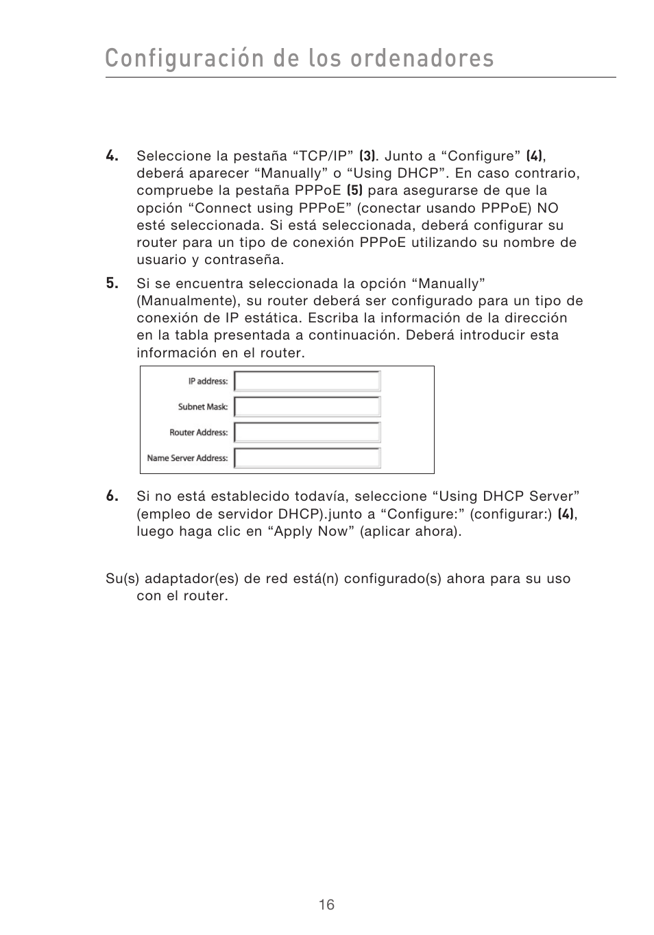 Configuración de los ordenadores | Belkin F5D9630UK4A User Manual | Page 386 / 552