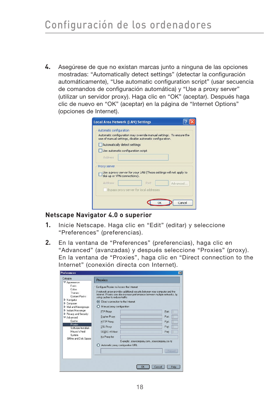 Configuración de los ordenadores | Belkin F5D9630UK4A User Manual | Page 388 / 552