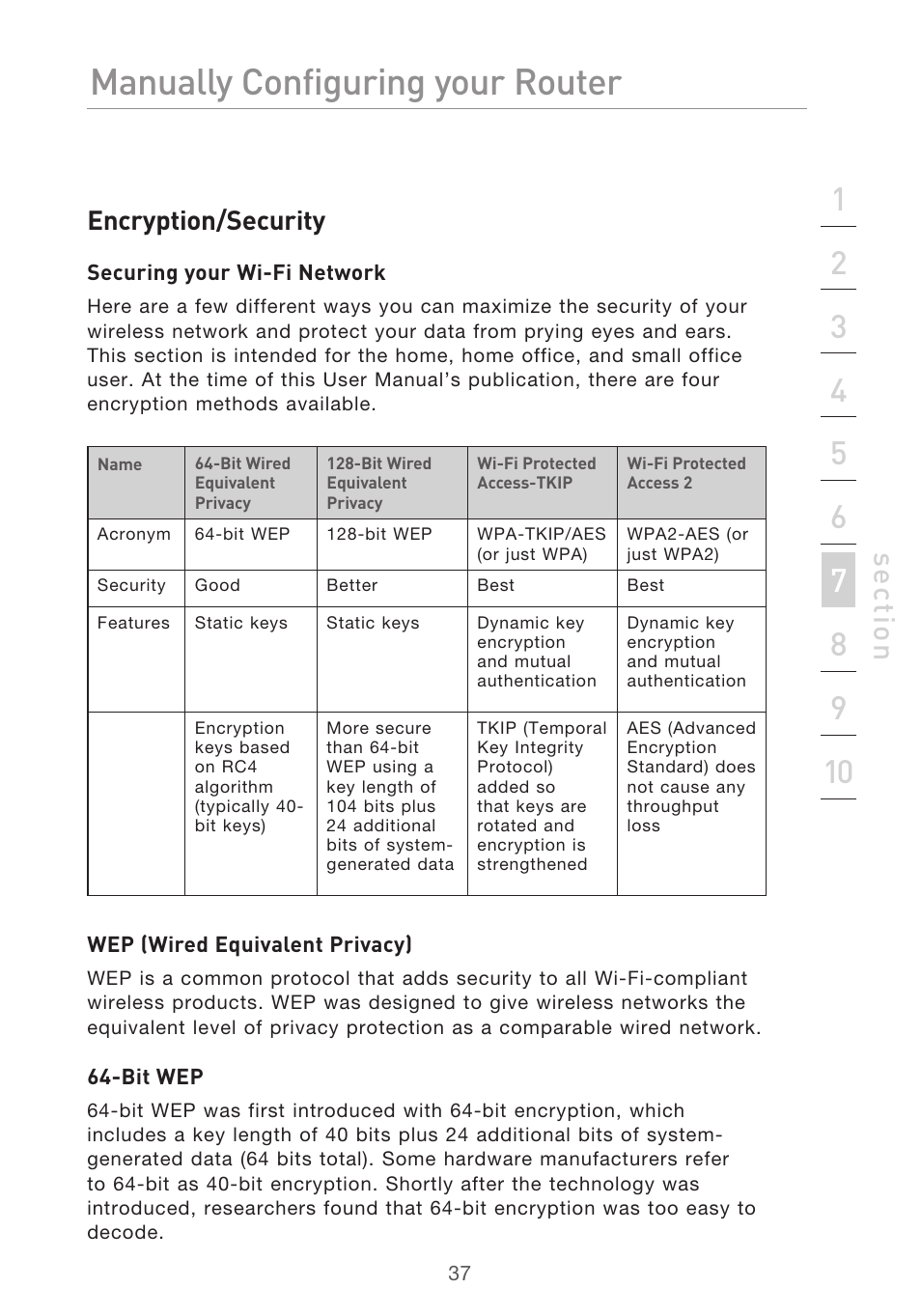 Manually configuring your router, Se ct io n, Encryption/security | Belkin F5D9630UK4A User Manual | Page 39 / 552