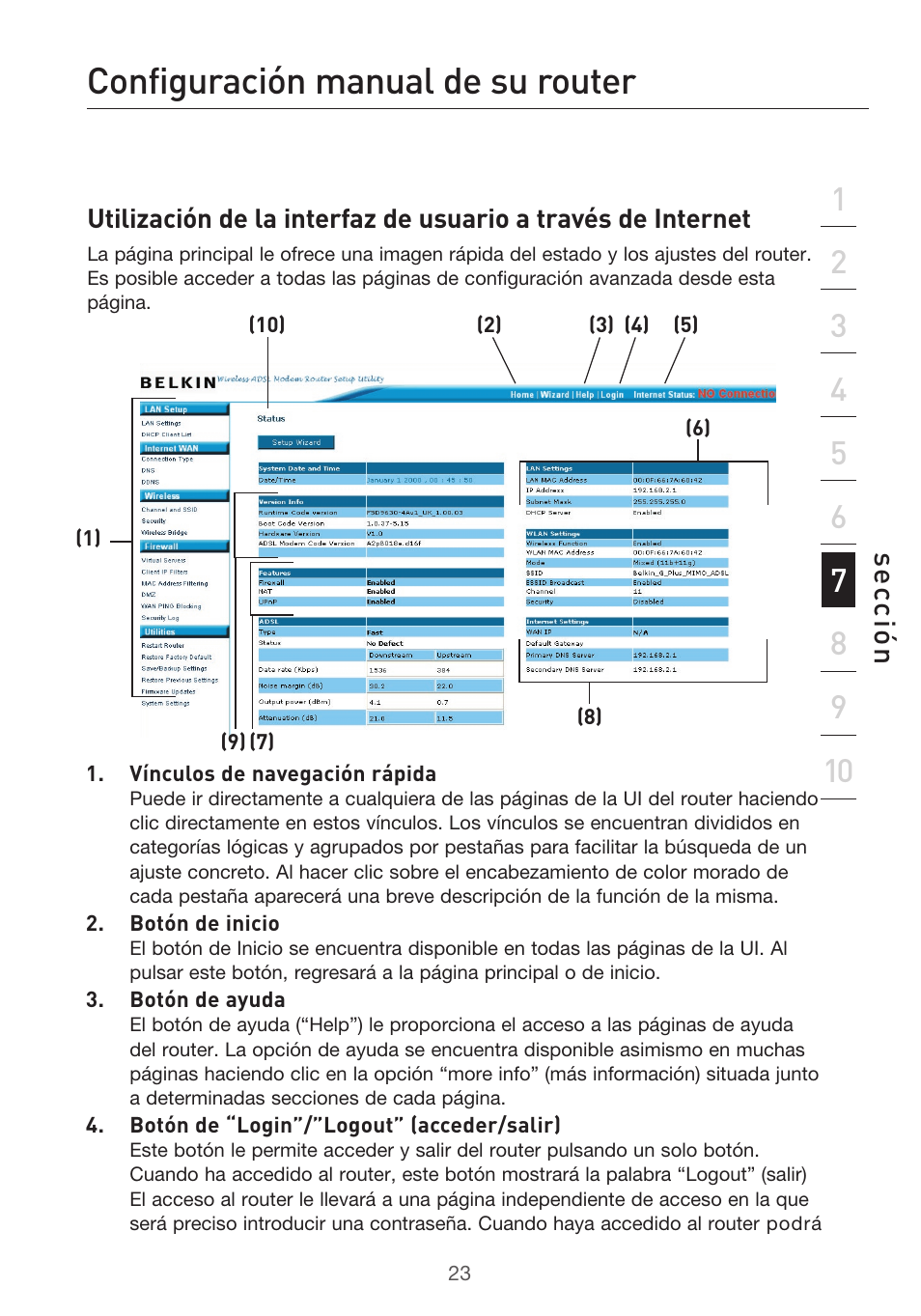 Configuración manual de su router, Se cc ió n | Belkin F5D9630UK4A User Manual | Page 393 / 552
