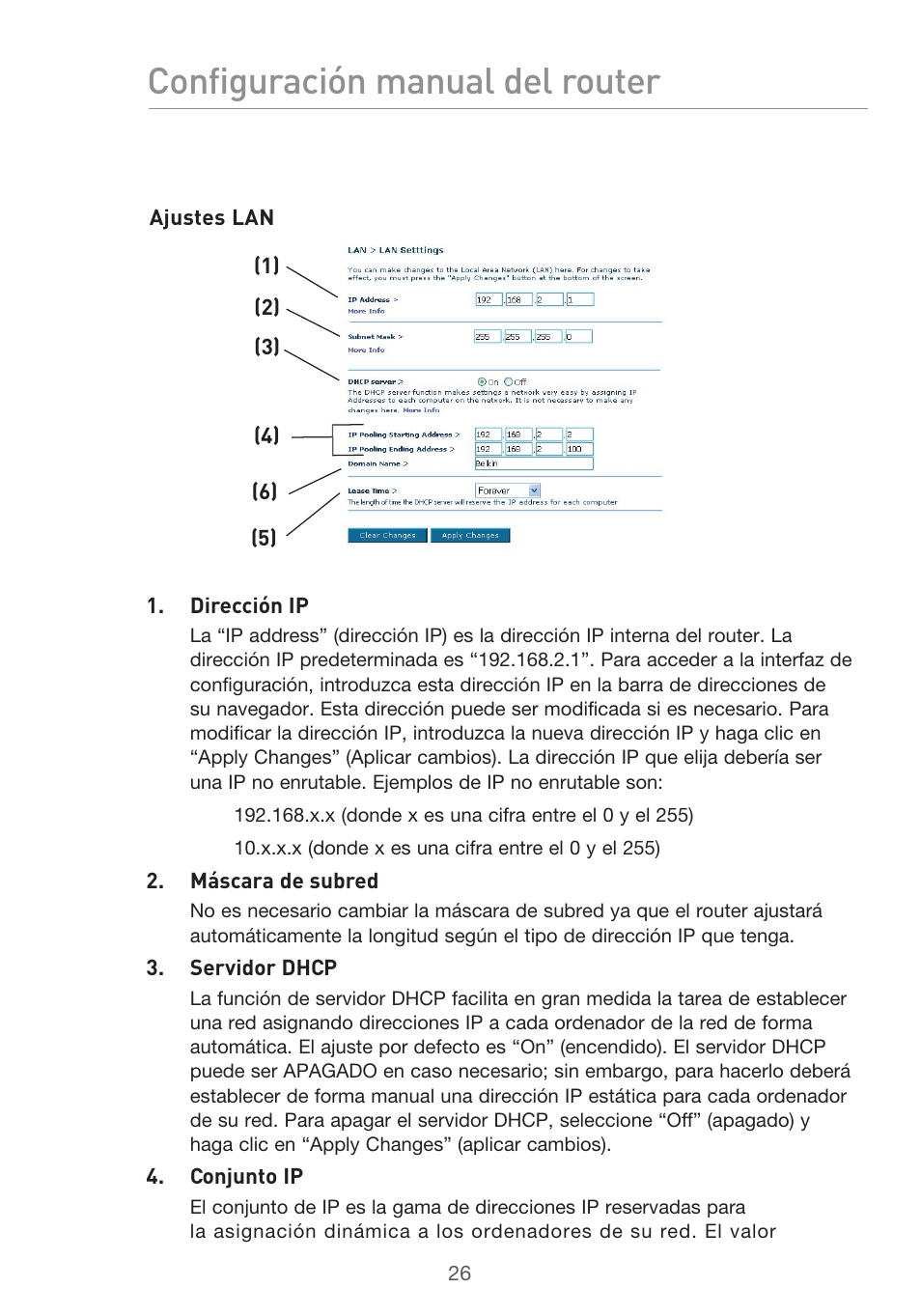 Configuración manual del router | Belkin F5D9630UK4A User Manual | Page 396 / 552