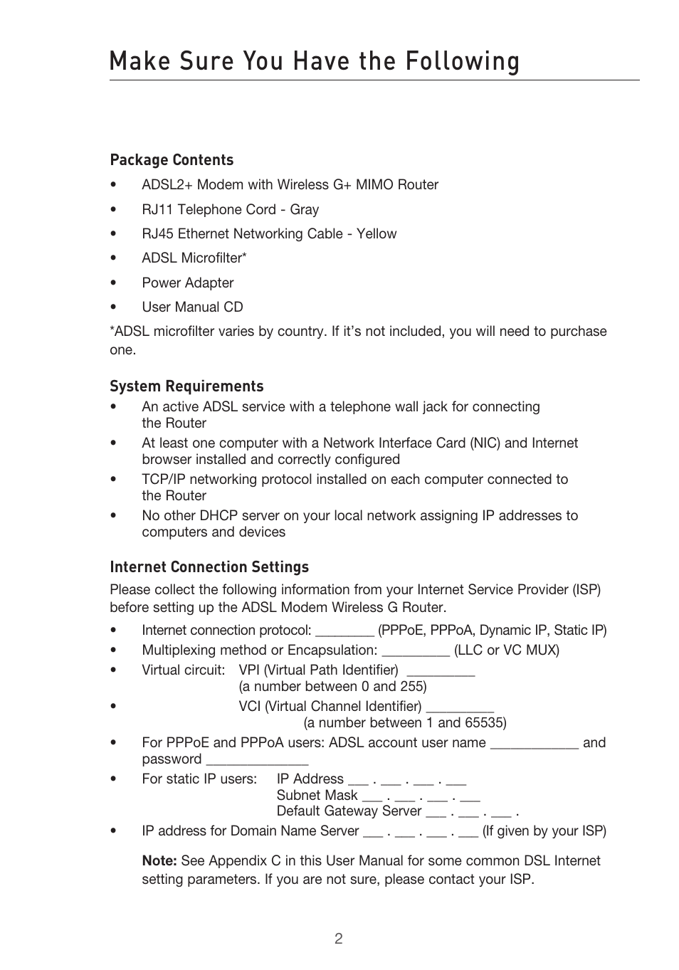 Make sure you have the following | Belkin F5D9630UK4A User Manual | Page 4 / 552