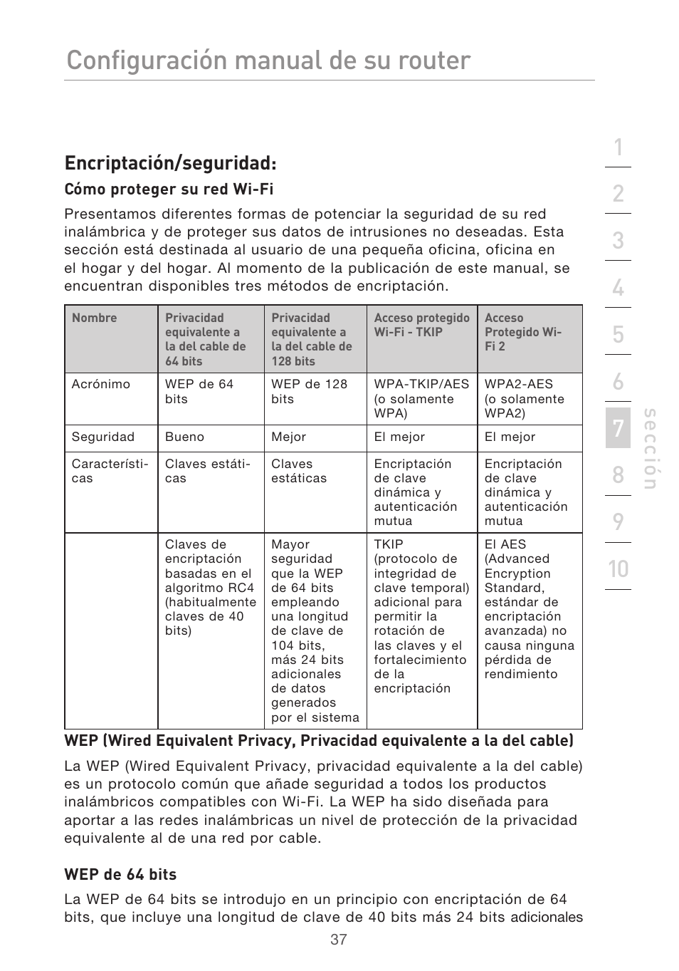 Configuración manual del router, Se cc ió n, Encriptación/seguridad | Belkin F5D9630UK4A User Manual | Page 407 / 552