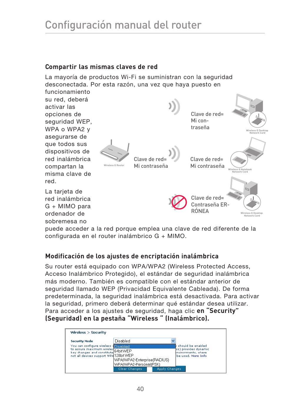 Configuración manual del router, Compartir las mismas claves de red | Belkin F5D9630UK4A User Manual | Page 410 / 552