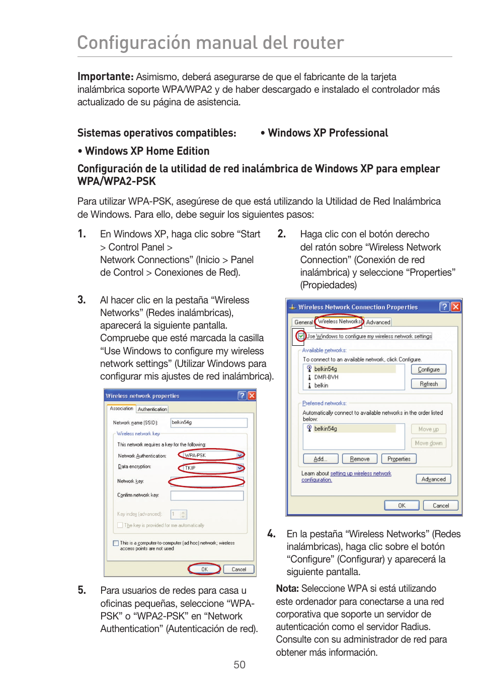 Configuración manual del router | Belkin F5D9630UK4A User Manual | Page 420 / 552