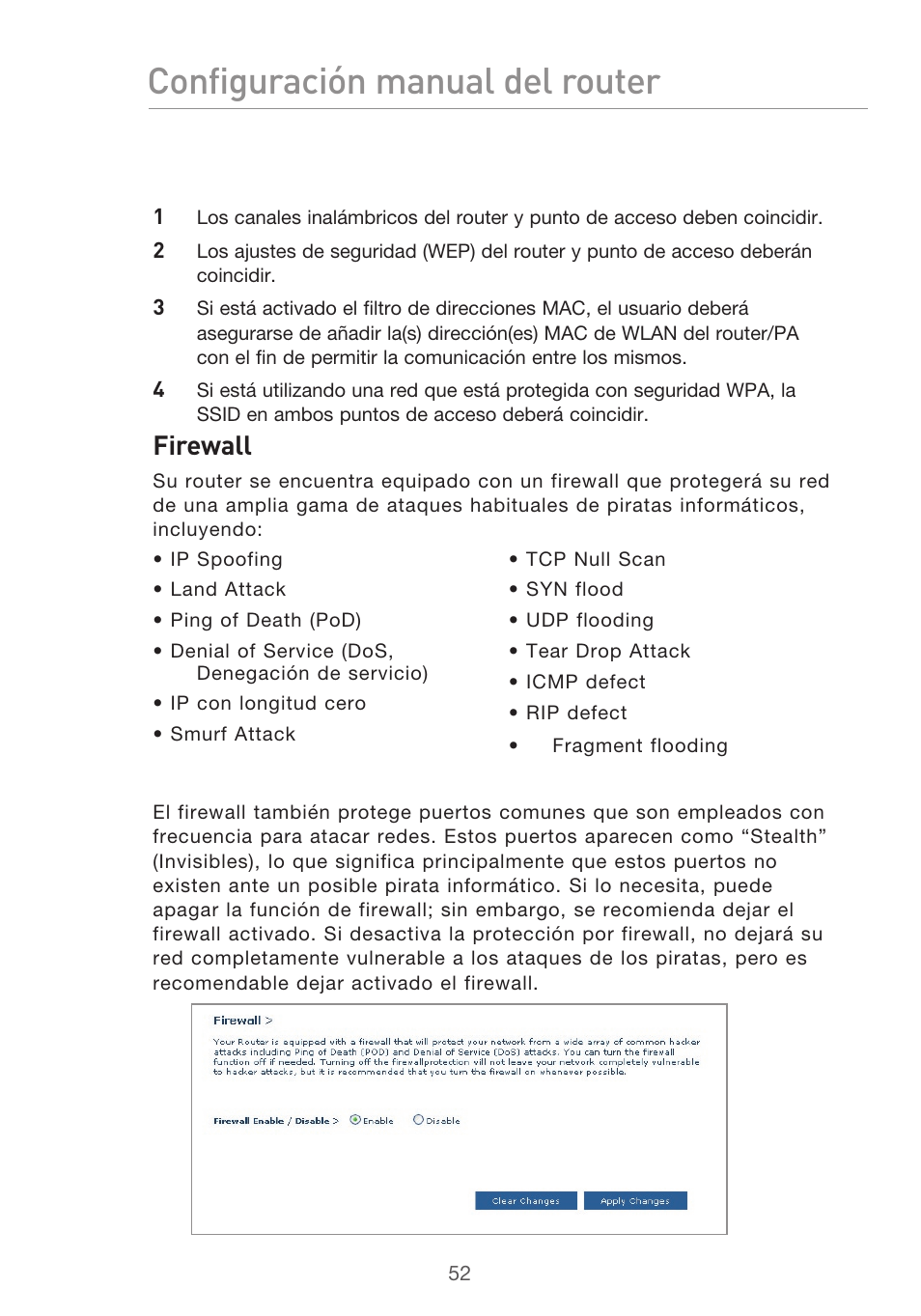 Configuración manual del router, Firewall | Belkin F5D9630UK4A User Manual | Page 422 / 552