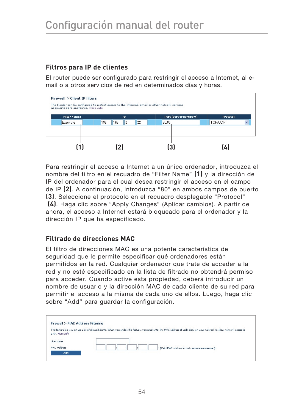 Configuración manual del router | Belkin F5D9630UK4A User Manual | Page 424 / 552