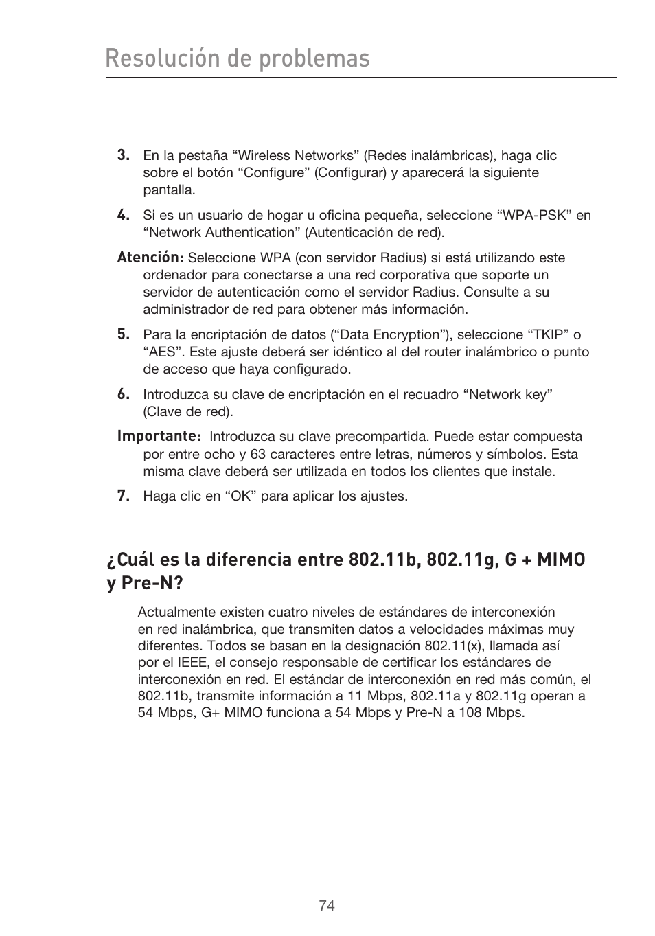 Resolución de problemas | Belkin F5D9630UK4A User Manual | Page 444 / 552