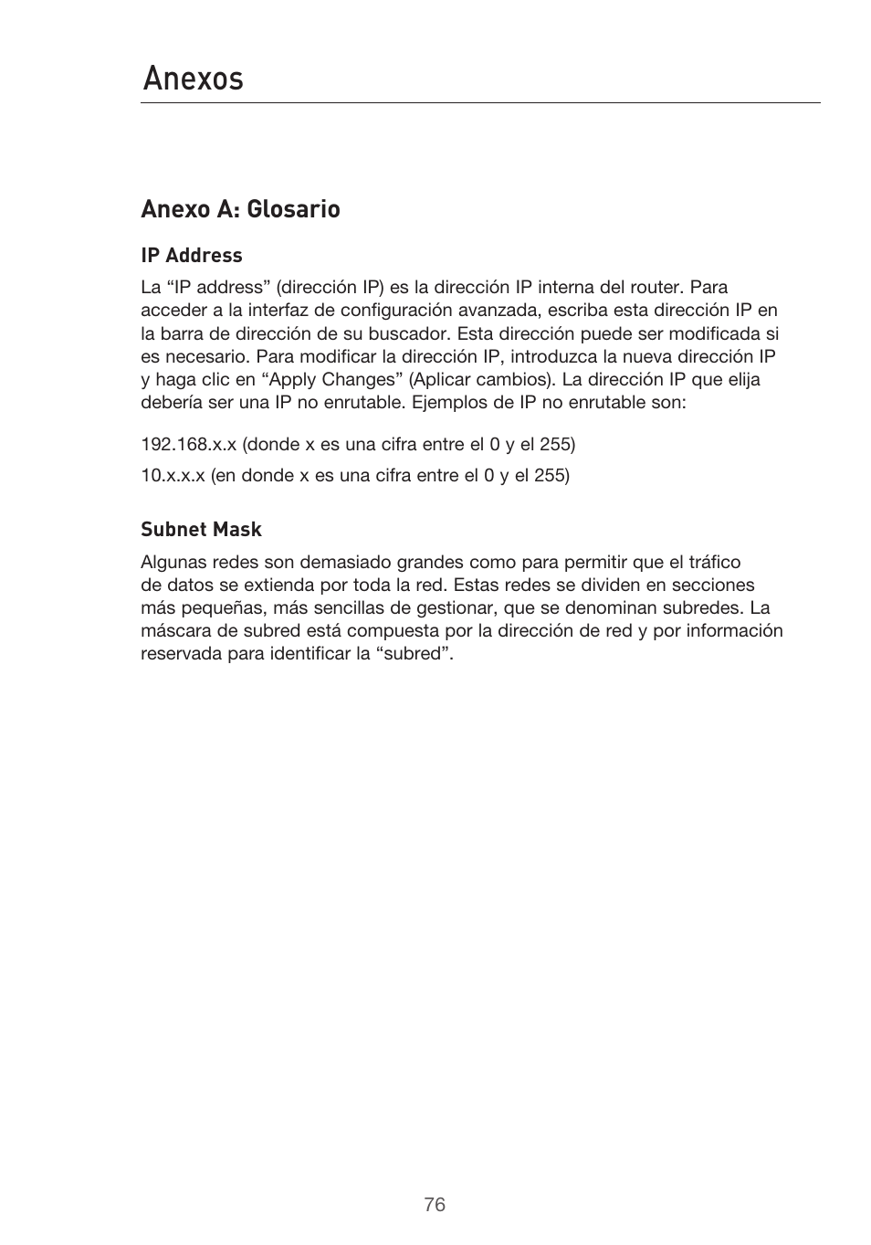 Anexos, Anexo a: glosario | Belkin F5D9630UK4A User Manual | Page 446 / 552