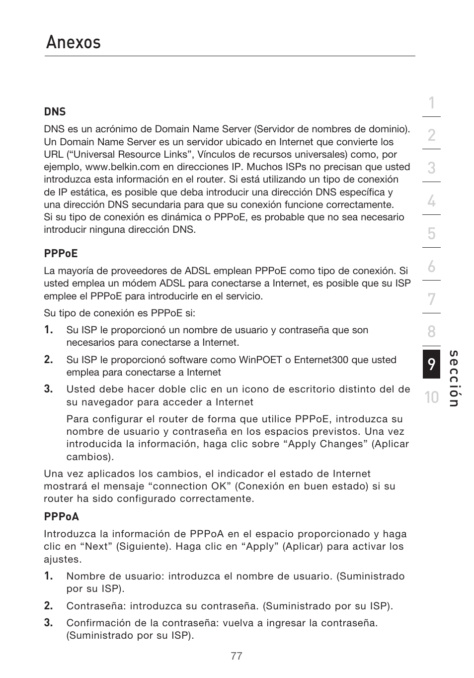 Anexos, Se cc ió n | Belkin F5D9630UK4A User Manual | Page 447 / 552