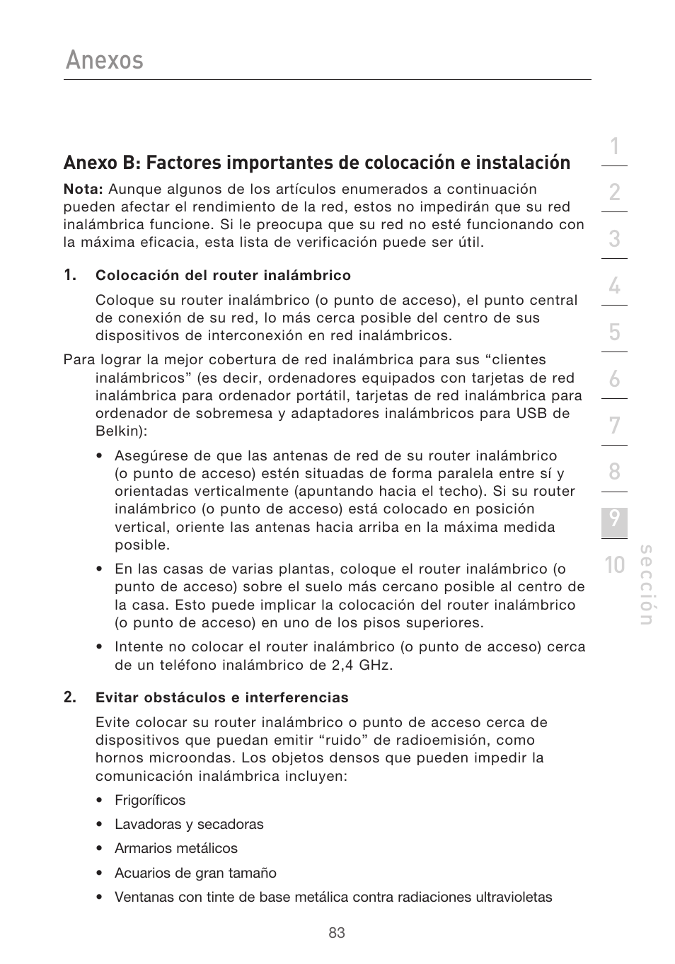 Anexos, Se cc ió n | Belkin F5D9630UK4A User Manual | Page 453 / 552