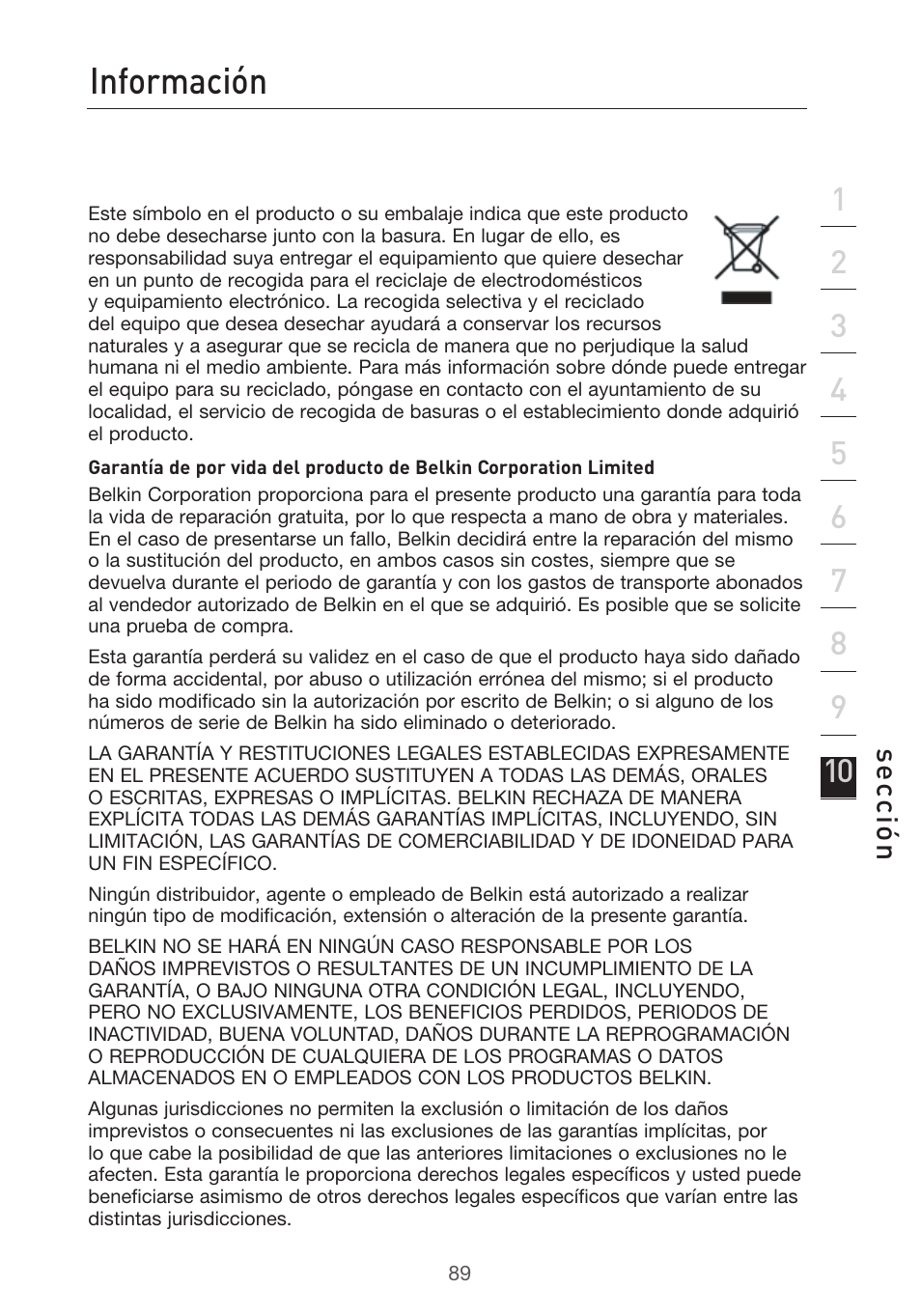 Información, Se cc ió n | Belkin F5D9630UK4A User Manual | Page 459 / 552