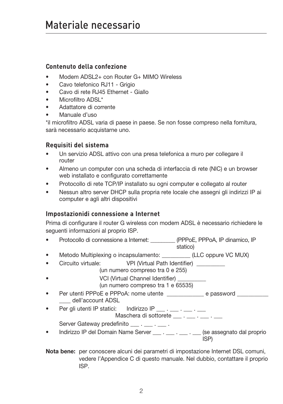 Materiale necessario | Belkin F5D9630UK4A User Manual | Page 464 / 552