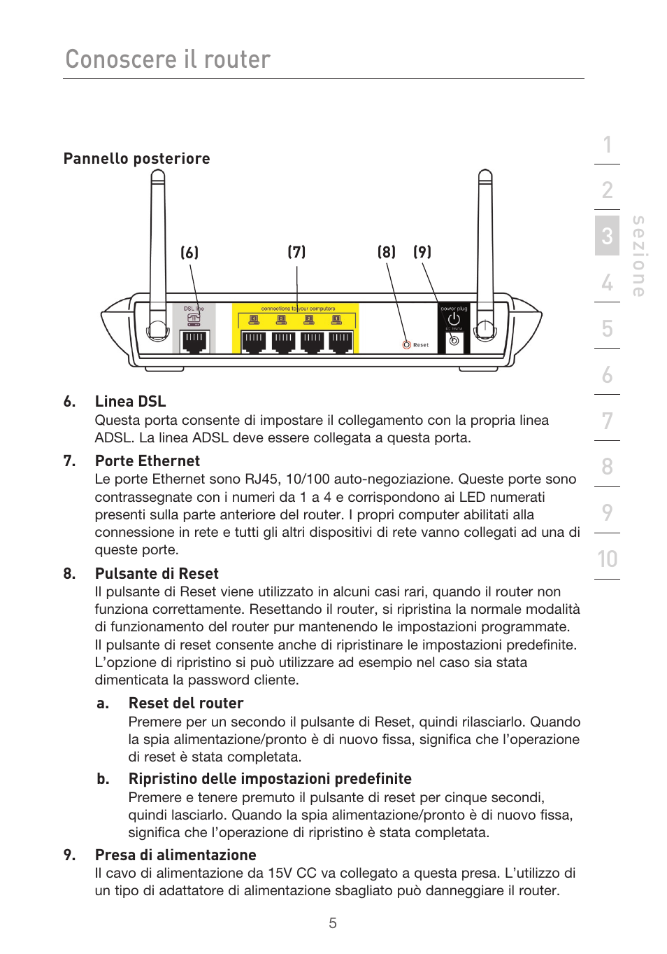 Conoscere il router, Se zio n e | Belkin F5D9630UK4A User Manual | Page 467 / 552