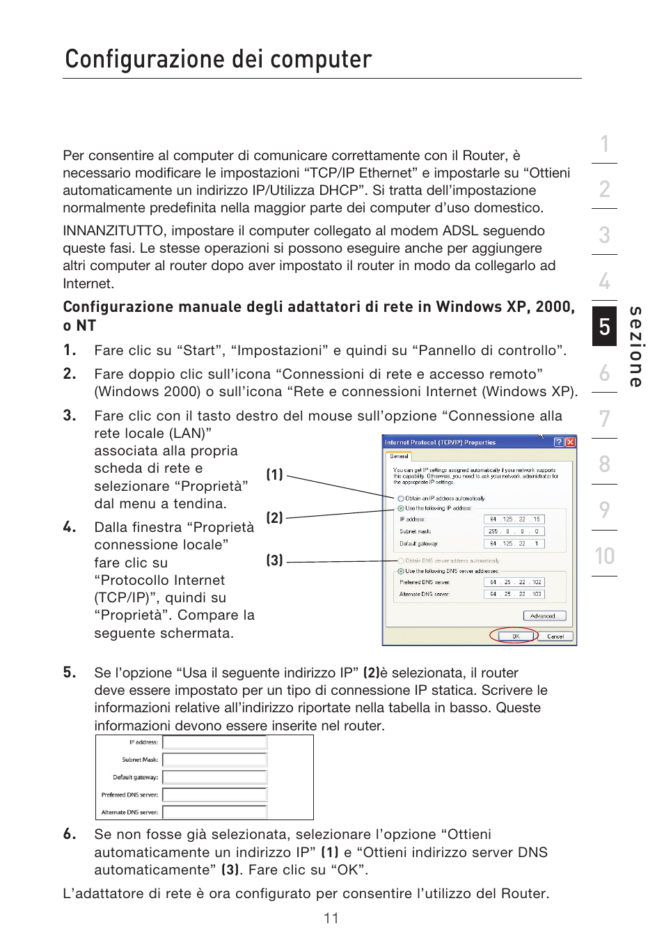 Configurazione dei computer, Se zio n e | Belkin F5D9630UK4A User Manual | Page 473 / 552