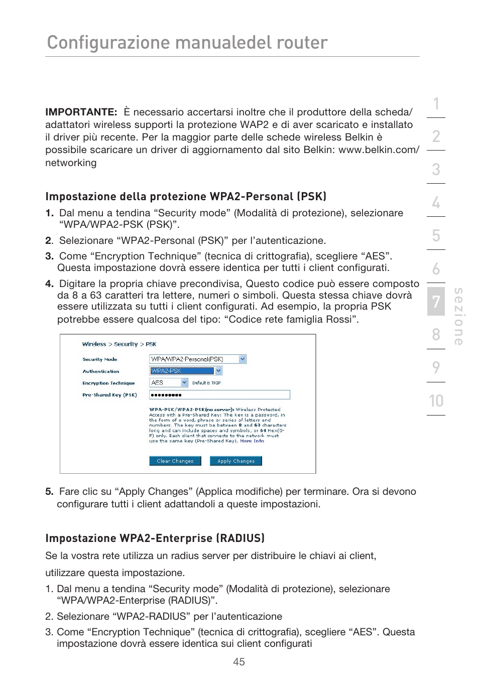 Configurazione manuale del router | Belkin F5D9630UK4A User Manual | Page 507 / 552