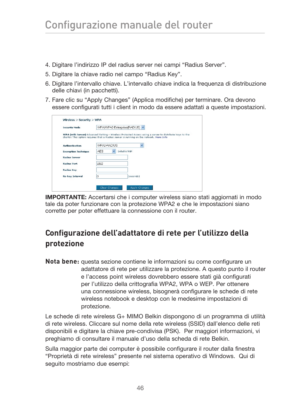 Configurazione manuale del router | Belkin F5D9630UK4A User Manual | Page 508 / 552