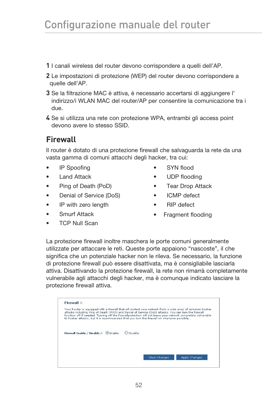 Configurazione manuale del router, Firewall | Belkin F5D9630UK4A User Manual | Page 514 / 552