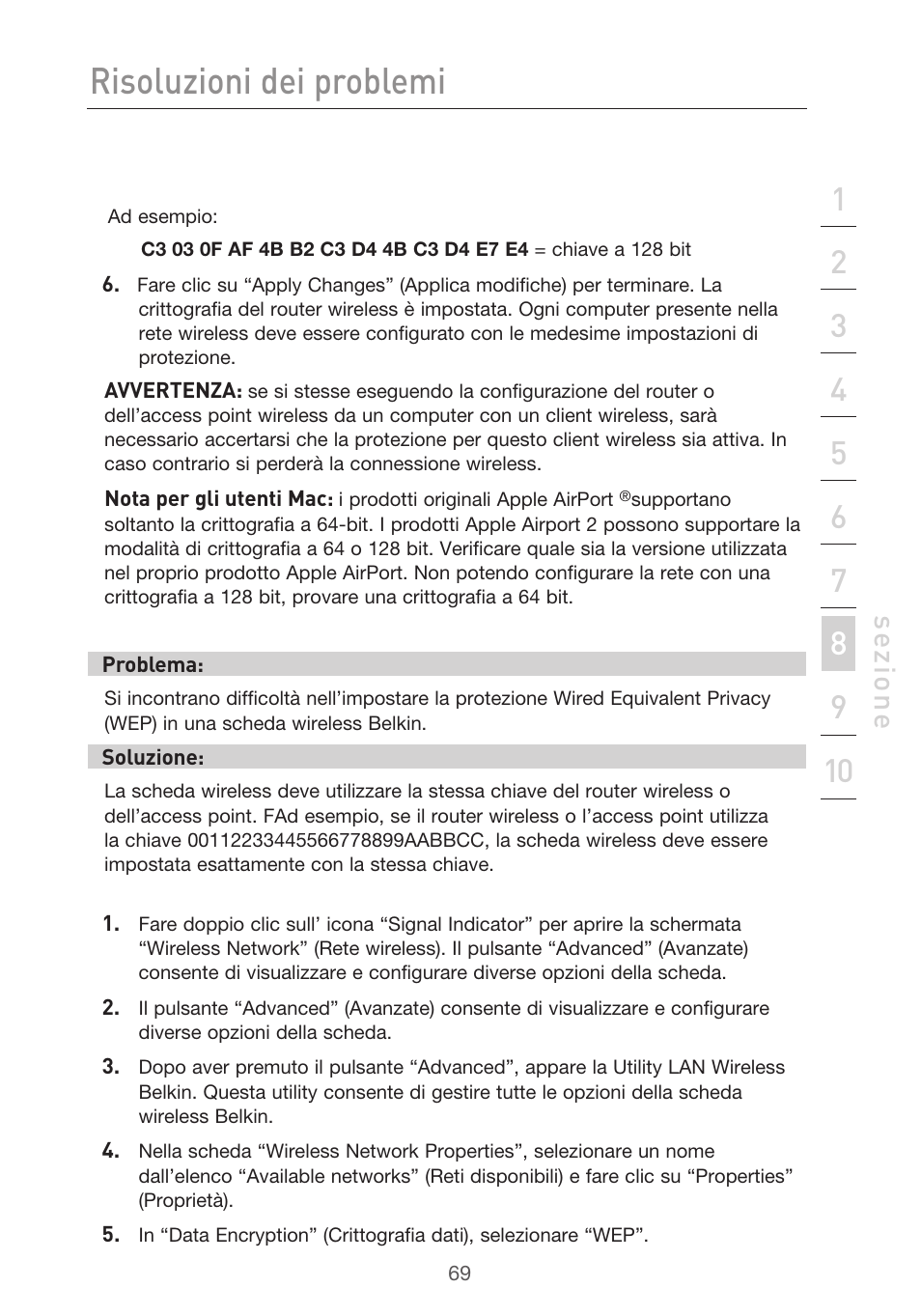 Risoluzioni dei problemi, Se zio n e | Belkin F5D9630UK4A User Manual | Page 531 / 552