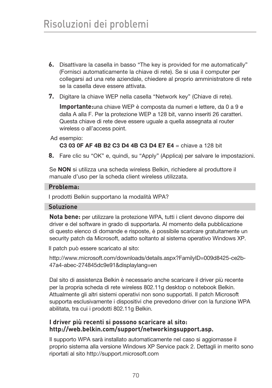 Risoluzioni dei problemi | Belkin F5D9630UK4A User Manual | Page 532 / 552