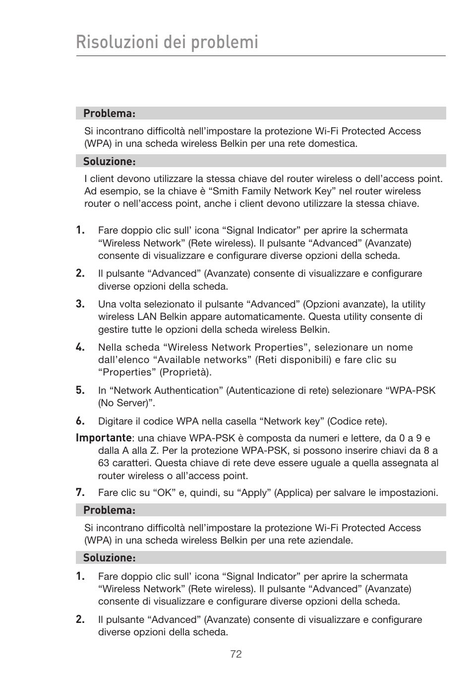 Risoluzioni dei problemi | Belkin F5D9630UK4A User Manual | Page 534 / 552