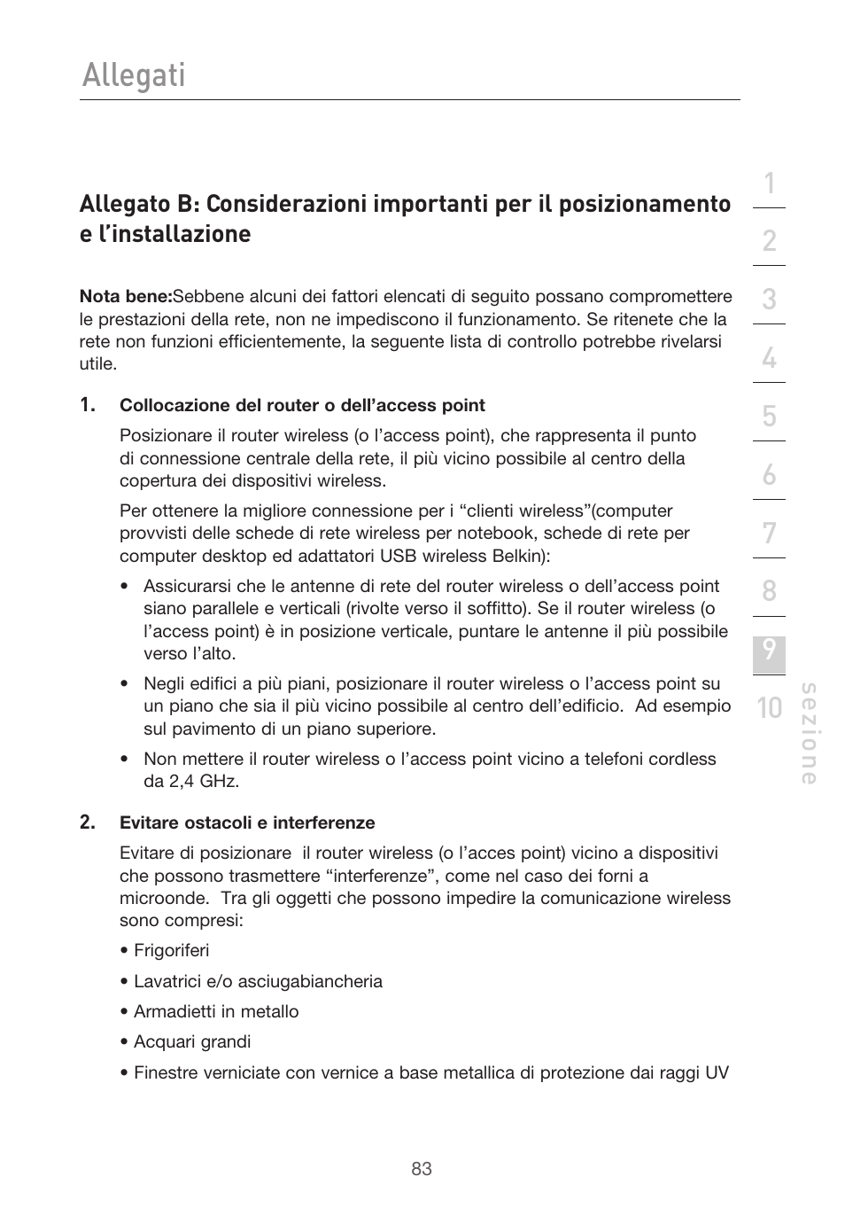 Allegati, Se zio n e | Belkin F5D9630UK4A User Manual | Page 545 / 552