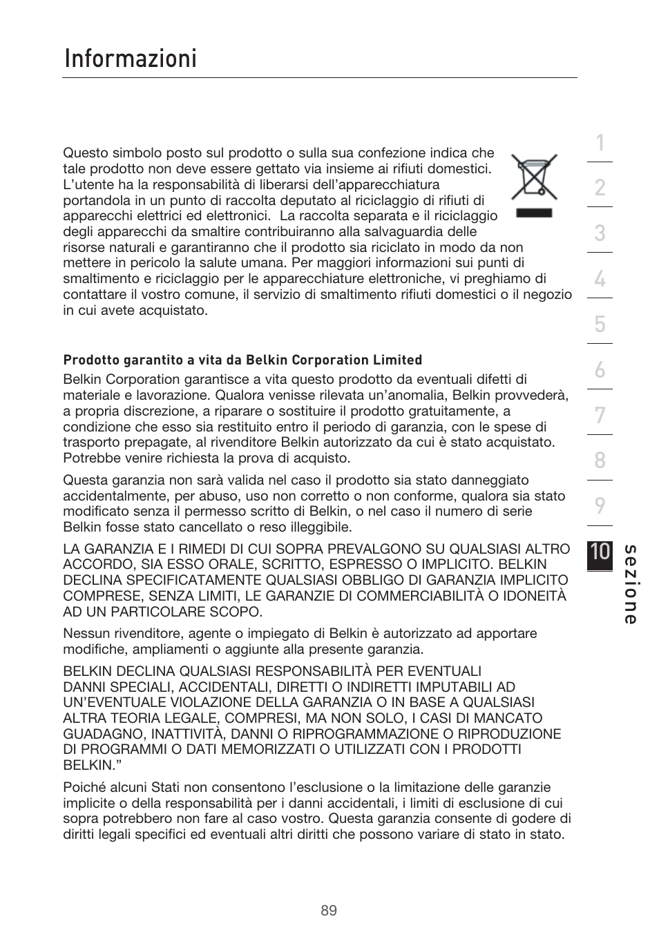 Informazioni, Se zio n e | Belkin F5D9630UK4A User Manual | Page 551 / 552