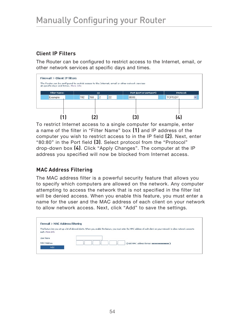 Manually configuring your router | Belkin F5D9630UK4A User Manual | Page 56 / 552