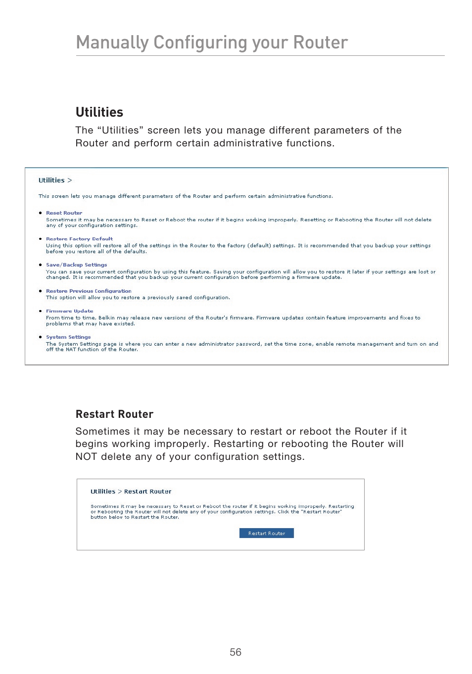 Manually configuring your router | Belkin F5D9630UK4A User Manual | Page 58 / 552
