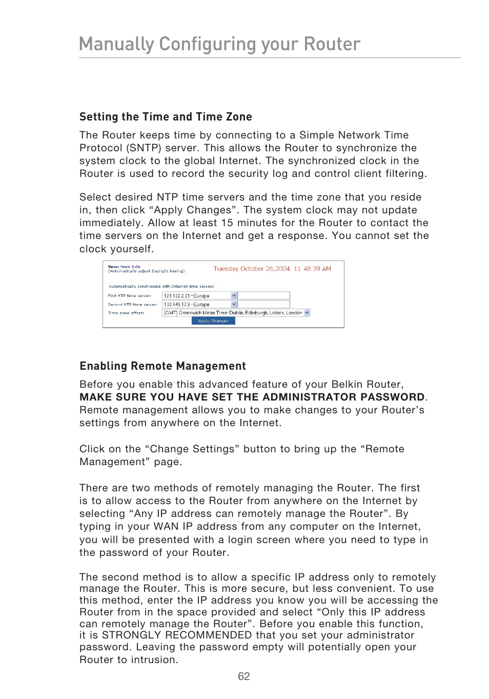 Manually configuring your router | Belkin F5D9630UK4A User Manual | Page 64 / 552