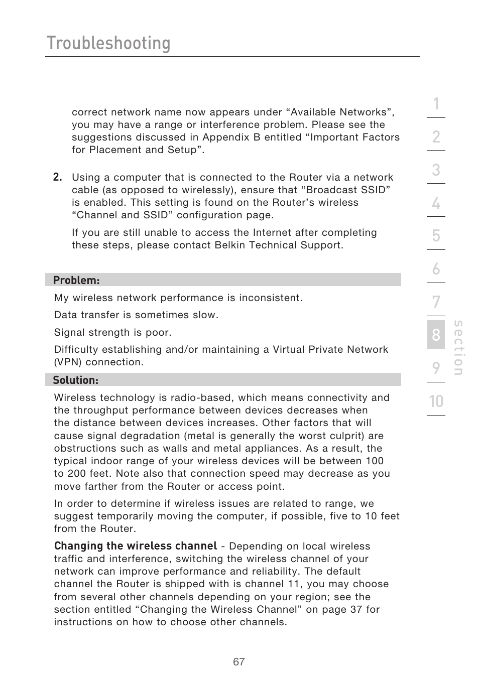 Troubleshooting | Belkin F5D9630UK4A User Manual | Page 69 / 552