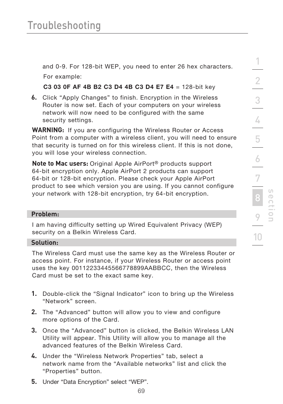 Troubleshooting, Se ct io n | Belkin F5D9630UK4A User Manual | Page 71 / 552