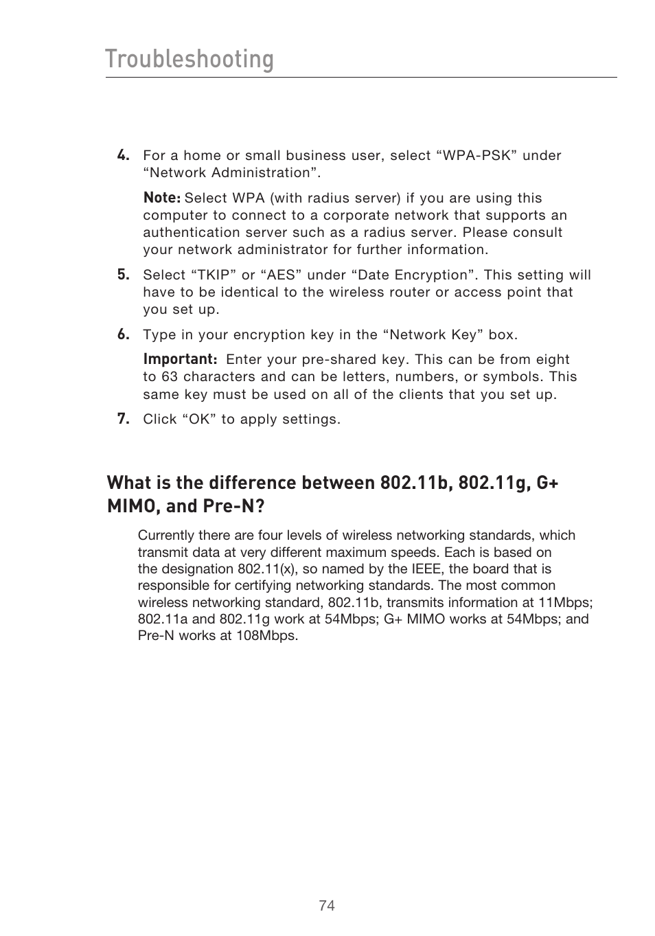 Troubleshooting | Belkin F5D9630UK4A User Manual | Page 76 / 552