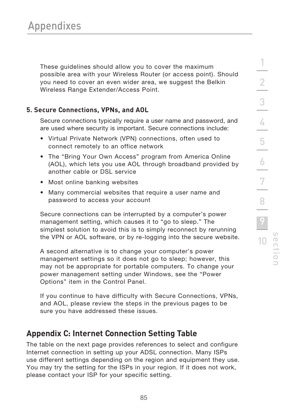 Appendixes, Se ct io n | Belkin F5D9630UK4A User Manual | Page 87 / 552