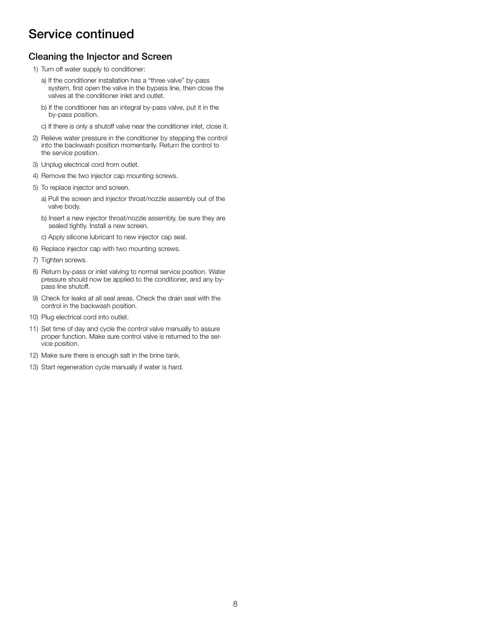 Service continued, Cleaning the injector and screen | Watts PWSPSE User Manual | Page 8 / 12