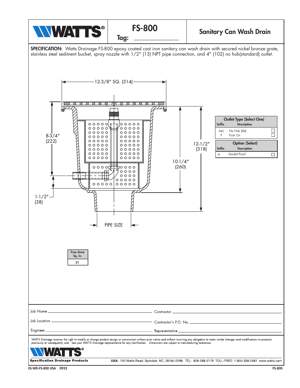 Watts FS-800 User Manual | 1 page